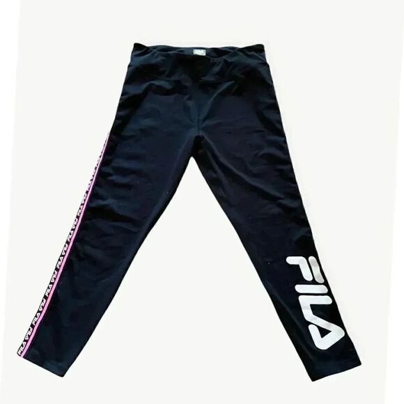 Fila Stripe Lightweight Black Womens Leggings SZ L - Picture 2 of 3